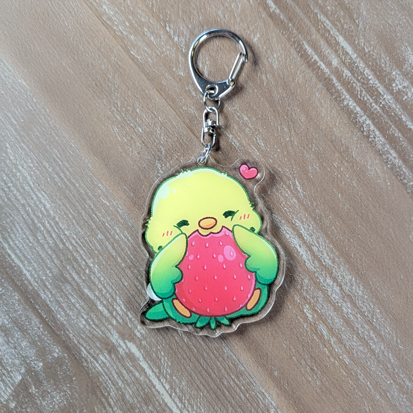 Schlüsselanhänger - Wellensittich mit Erdbeer