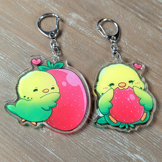 Schlüsselanhänger - Wellensittich mit Erdbeer